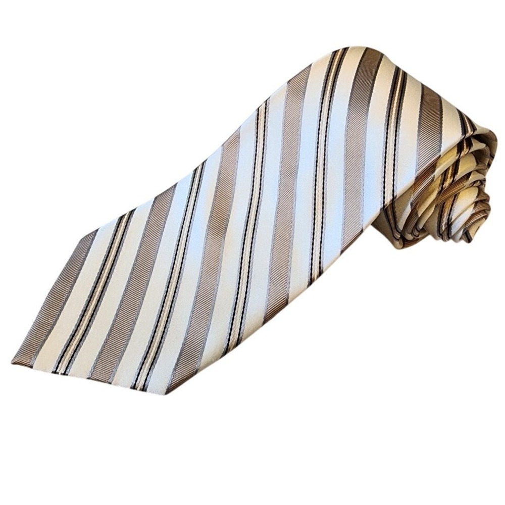 Pronto Uomo Couture Silk Necktie‎ Striped Business Formal Beige Brown